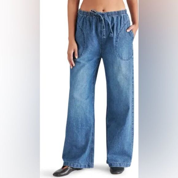 Steve Madden Wide Leg Lightweight Denim Pants Size XS Drawstring Waist NWT - Picture 1 of 10